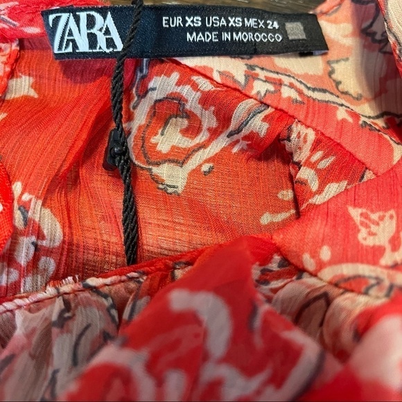 ZARA NWT Sheer Paisley Print Boho Peasant Style Wide Sleeve Button Cuff Crop Top - Picture 10 of 15